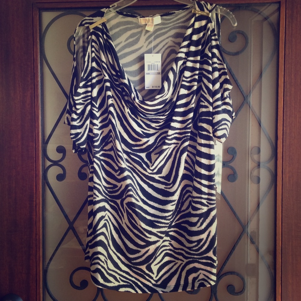 Michael Kors Animal Print Open Shoulder Dressy Top